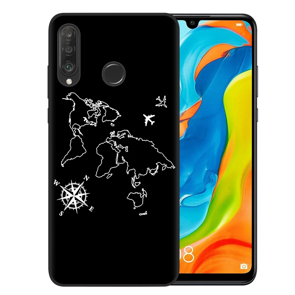 Мягкий чехол для телефона World Map Travel Just Go для Huawei P10 P20 P30 P40 Lite E Mate 20 Pro черного цвета.