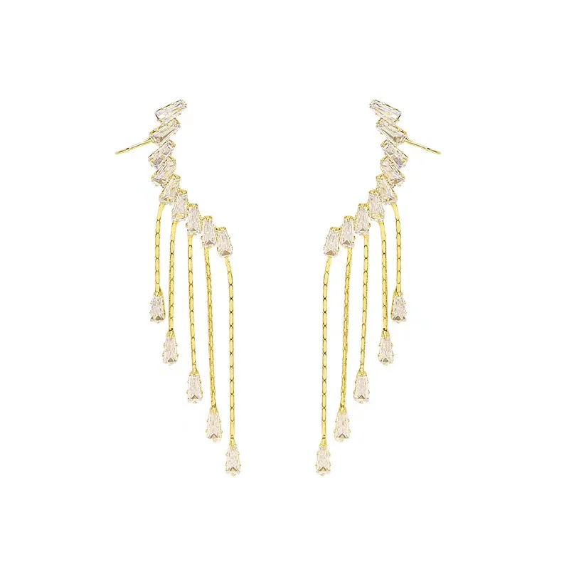 

New Fashion Accessories Earrings Simple Statement Tassel Earrings Integrated Ear Clip Wholesale Aretes De Mujer
