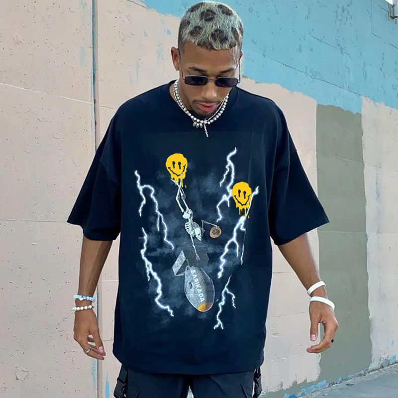 

Men Tshirts Spring Summer Streetwear Trend T-shirt Loose Print Casual Top Men Fashion Short Sleeve O-Neck Plus Size T Shirts Men