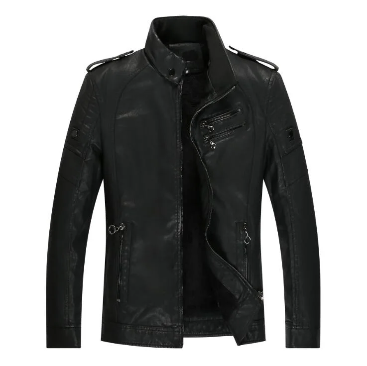 Куртка мужская из искусственной кожи повседневная утепленная байкерская куртка