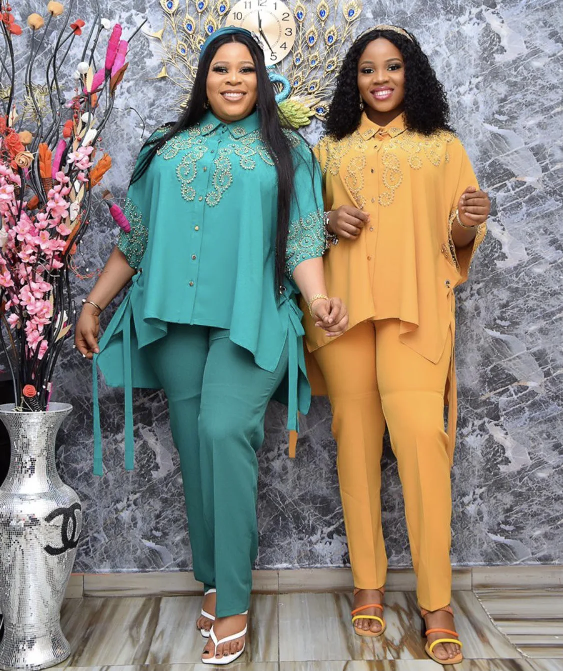 

African Clothes for Women 2021 Summer African Women Polyester Plus Size Two Pieces Sets Top and Pant African Clothing