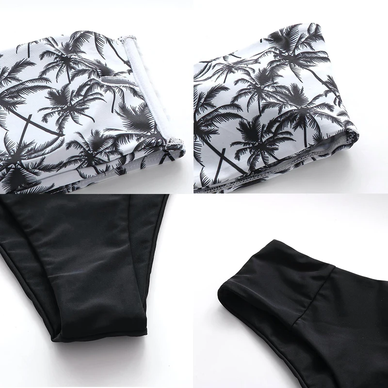 

Sexy Floral Bikini Set 2021 Swimsuit Mujer High Waist Bathing Suit Black Swimwear Women Push-Up Leaf Bandeau Brazilian