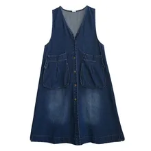 Denim colete vestido feminino solto plus size com decote em v sem mangas verão casual feminino maxi calças de brim compridas vestidos 2022 (2)