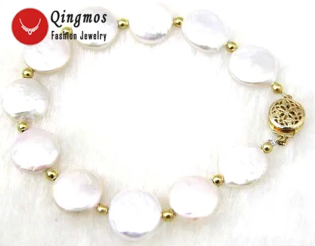Женский браслет Qingmos Круглый жемчужный из натурального пресноводного белого