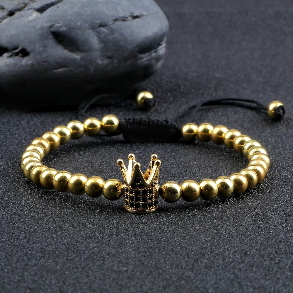 Браслет Handamde с фианитами и короной для мужчин 5 мм медные бусины Тибетские