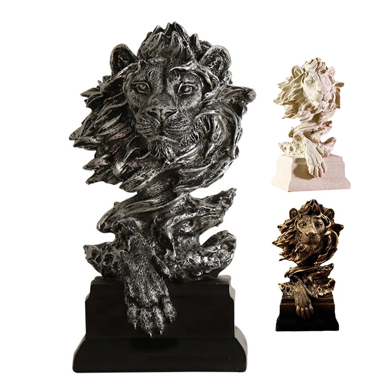 

Lion Statue Office Decor Crafts Mighty Lion Animal Sculpture Resine Collectible For House Decorations Living Room