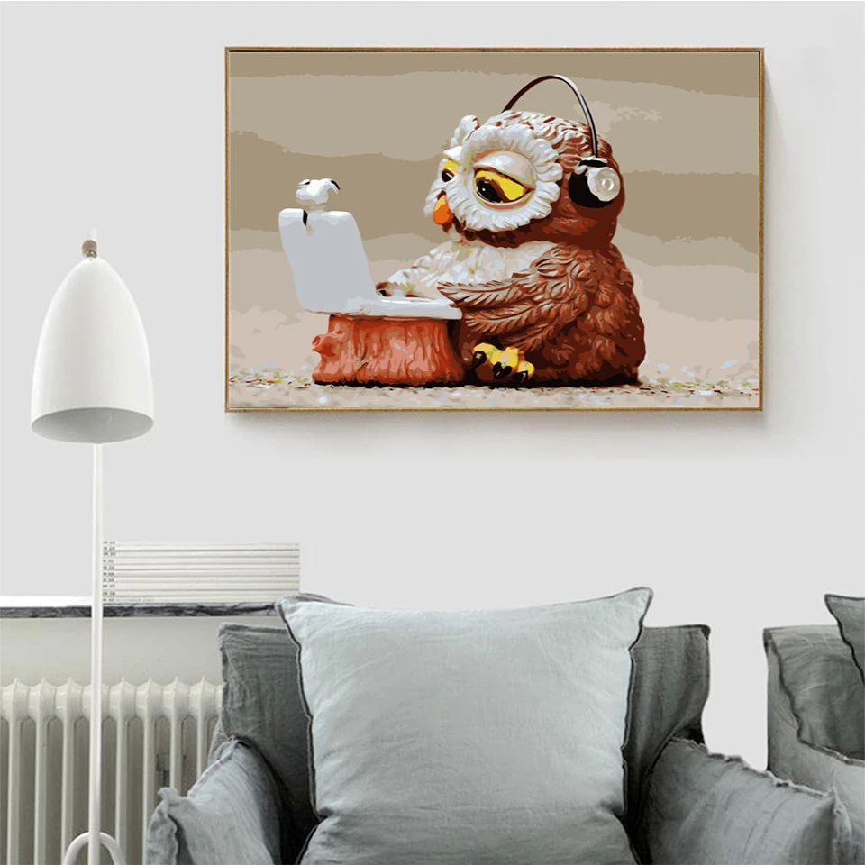 AZQSD DIY Unframe краска по номеру на холсте наборы сова акриловая ручной работы подарок