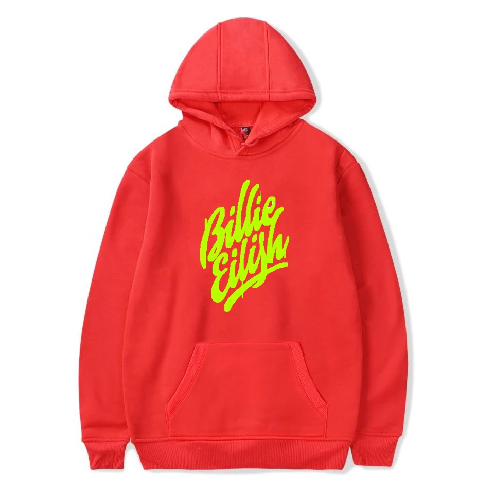 Уличная одежда Billie Eilish, толстовка с капюшоном, Мужская зимняя Толстовка с длинным рукавом в стиле Харадзюку, Повседневная Мягкая Белая простая Толстовка в стиле хип-хоп - Цвет: red