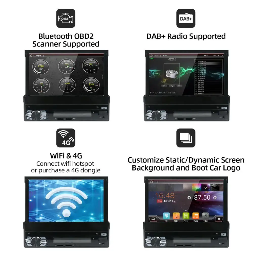Автомагнитола стерео с экраном 1 din android 10 0 Авторадио 1024*600 HD флип-экран Wi-Fi GPS