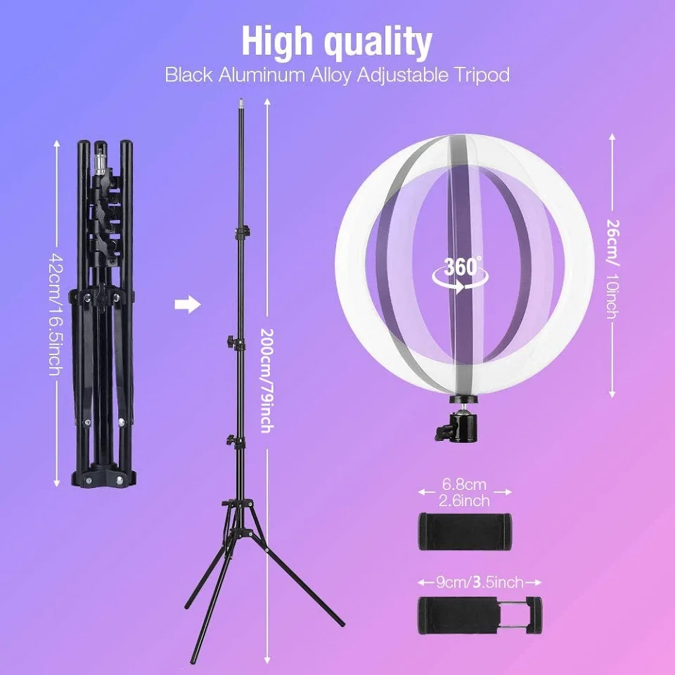 

10 Inch RGB LED Color Selfie Ring Light WIth Tripod Photography RingLight Phone Stand Holder Fill Light Lamp For Smartphone Live