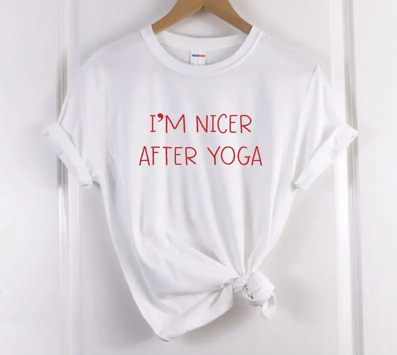 

Футболка женская хлопковая с надписью «I'm Nicer After Yoga»