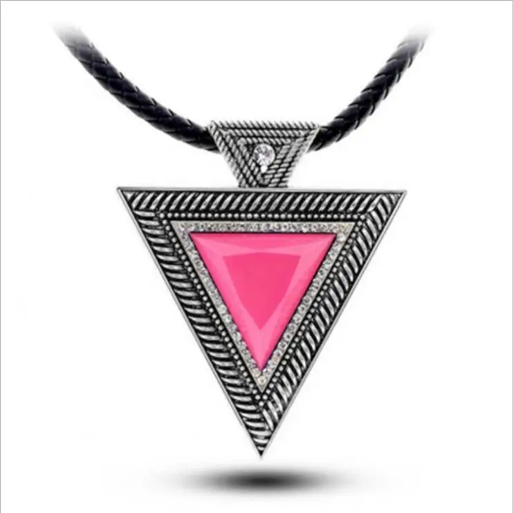 YLN310B Vintage Big Black Triangle Statement Necklace Women Boho Crystal Maxi Necklace Collier Turkish Jewelry Accessory Gifts - Окраска металла: YLN310B