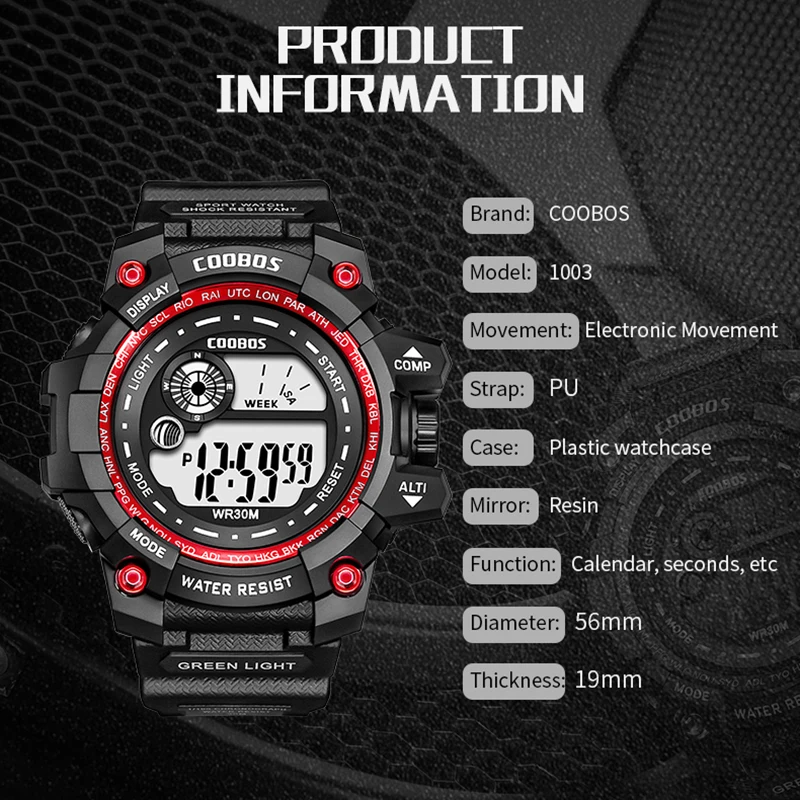 

Fashion Sport Watch Electronic Watches for Men Waterproof Digital LED Silicone Strap Wristwatch relogio masculino