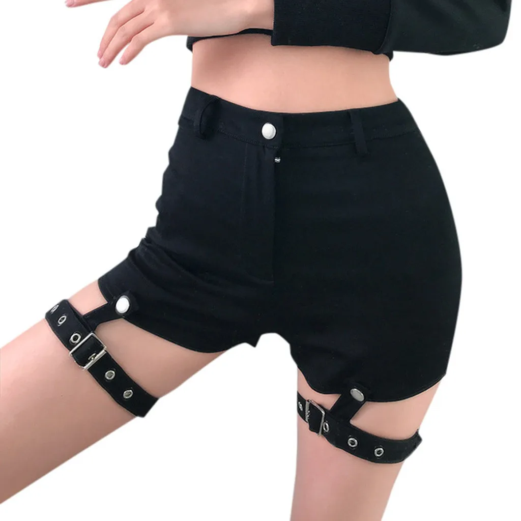 Шорты женские с завышенной талией готические пикантные бандажные из денима