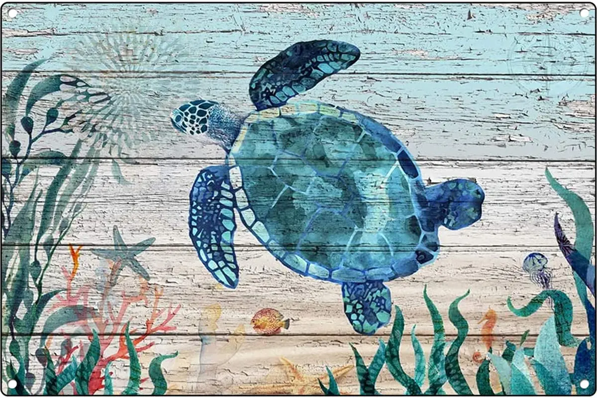 

New Tin Sign Sea Turtle - Poster Vintage Metal Tin Sign 12x8 Inch