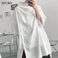 xitao irregular blouse fashion new women white black goddess fan split pullover goddess fan casual style loose shirt zy6113