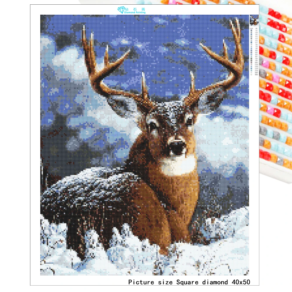 

Набор для алмазной живописи Стразы, Набор для вышивки «Зимний Олень» с полными квадратными стразами, вышивка крестиком с животными, мозаика...