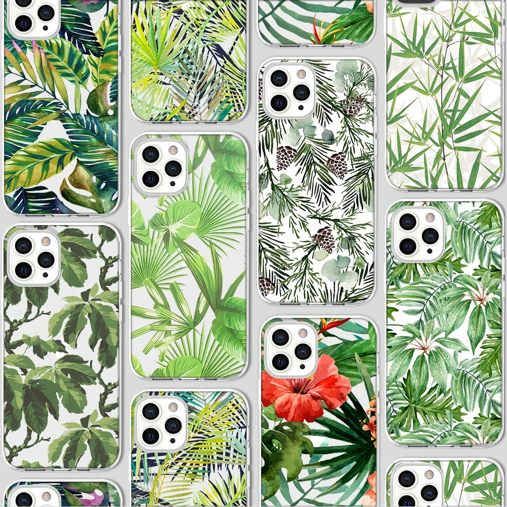

ciciber Funda Case for Iphone 13 Case for IPhone 12 13 11 Pro XR 7 X XS MAX 8 6 6S Plus 5 SE 2020 Silicone Leaf Tree Green Coque