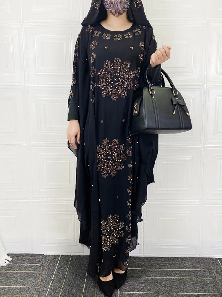 Luxury African Dresses for Women 2022 New Clothing Dashiki Diamond Abaya Dubai Robe Evening Long Muslim Dress Hood Cape | Тематическая