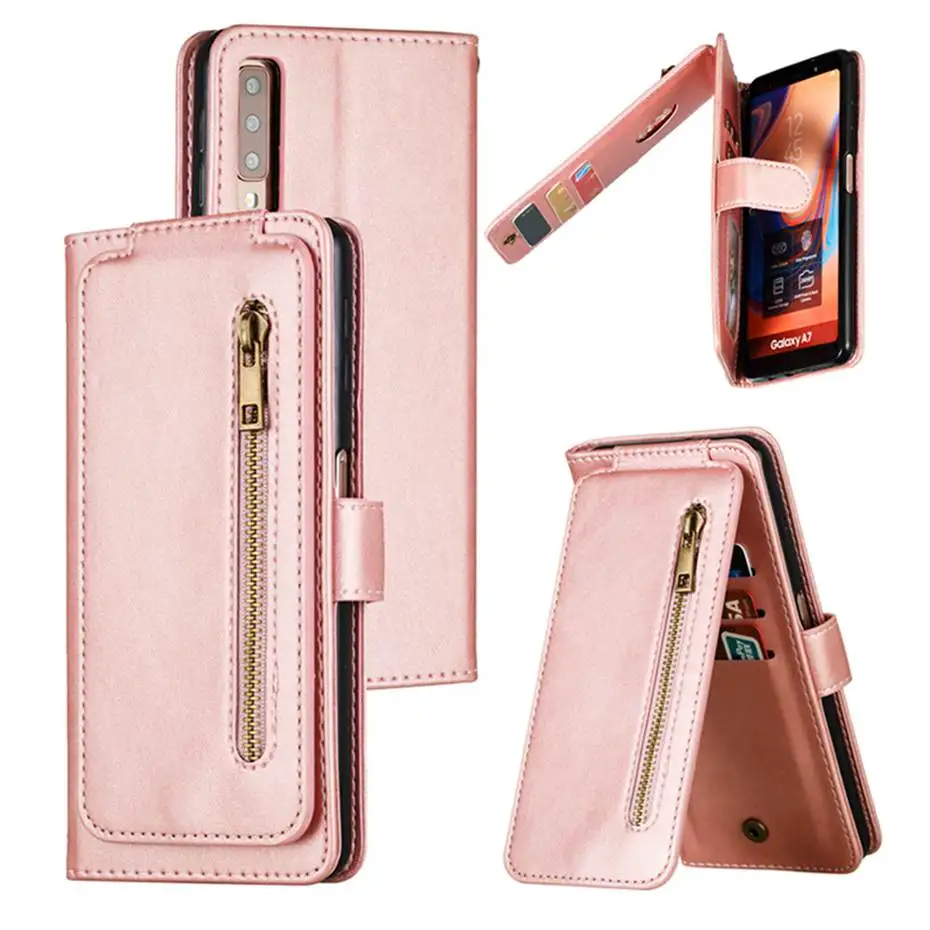 

For Samsung Galaxy A7 2018 Zipper Flip Wallet Leather Case For Samsung A750 Phone Cover For Samsung A7 2018 SM-A750F Coque Case