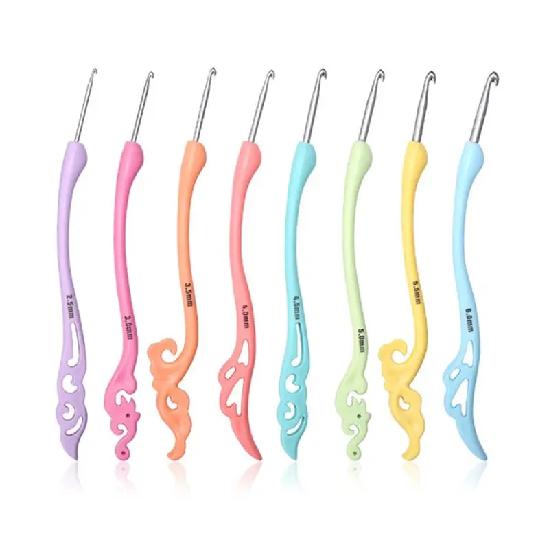 8 шт./компл. TPR ручка Алюминий вязальные крючки Вязание игла свитер вплетать в