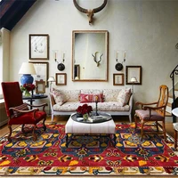 retro national wind rug geometric diamond yellow red carpet living room bedroom bedside carpet kitchen bathroom floor mat