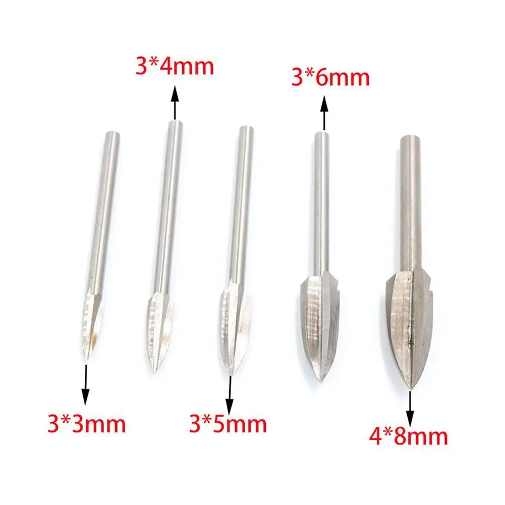 

5pcs/set 3mm Milling Cutters White Steel Sharp Edges Three Blades Woodworking Wood Tools Carving Knives Q2C4
