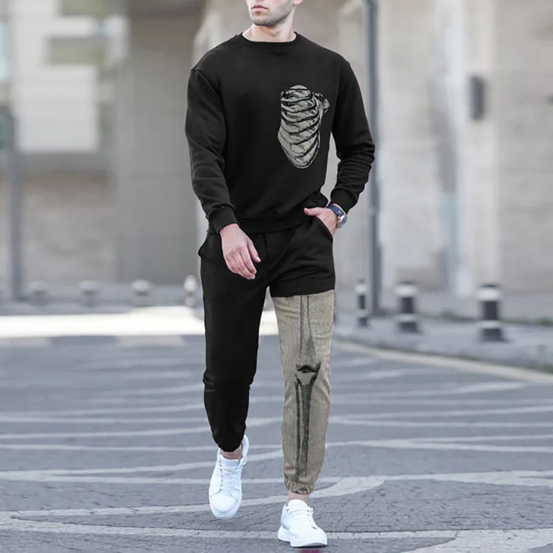 Мужской спортивный костюм из двух предметов футболка с длинным рукавом и штаны