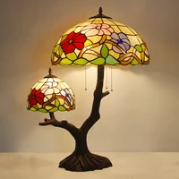 tiffany style flower baroque dia 16 stained glass table reading lamp for bedroom living room tree branch shape multiple lights