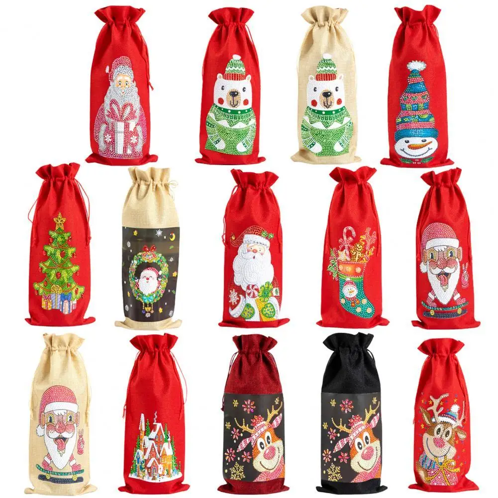 

Рождественская Крышка для винной бутылки «сделай сам», Рождественский Декор, Подарочный пакет, 5D ткань, ручная работа, алмазная живопись, па...