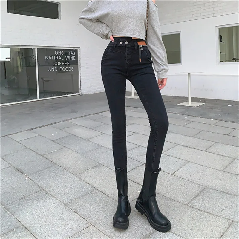 

Real Shot 2020 New Fashion Personality Stretch Korean Version Of All-Match High Waist Casual Nine-Point Jeans Women