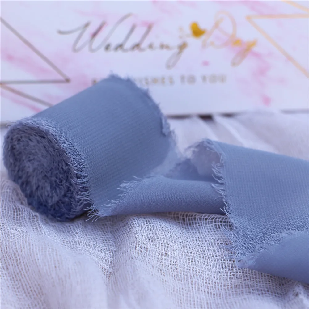 Dusty Blue 4 см х 5,5 м прозрачная потрепанная обрезная шифоновая шелковая лента свадебные приглашения букеты ручной работы пыльная роза лента с бахромой ремесло Flatlay Prop - Цвет: Dusty Blue