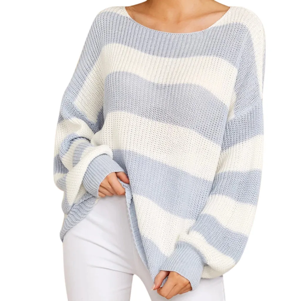 Женский свитер зимний женский полосатый вязаный с круглым вырезом pull femme nouveaute 730