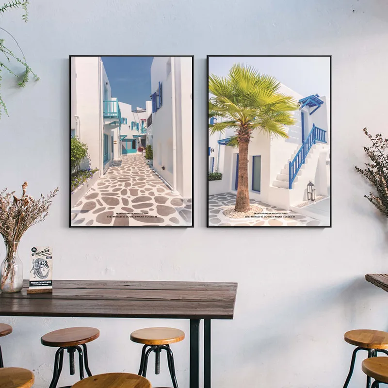 

Nordic Modern Landscape Decorative Painting Art Building Street Modern Home Bedroom Living Room Wall Art Decoration Frameless