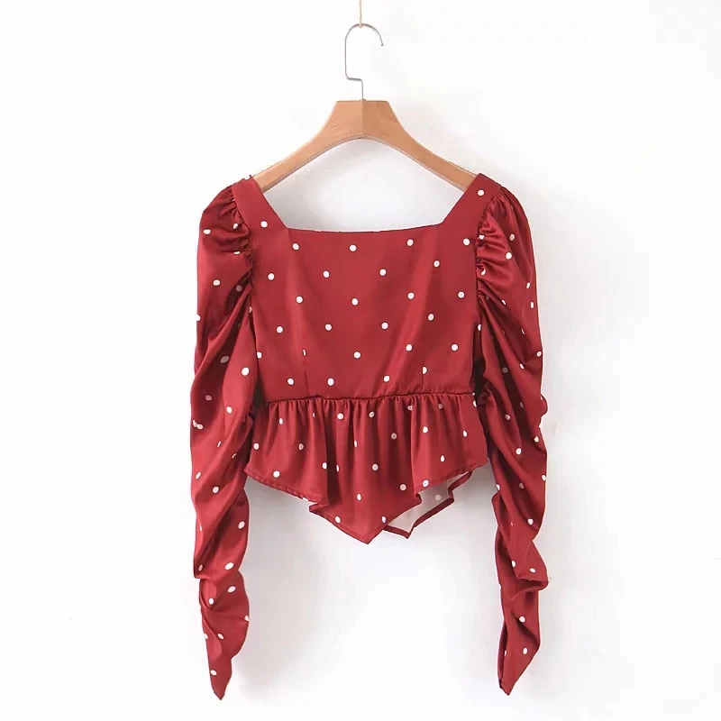 Сексуальное асимметричное платье в горошек блузка для женщин Ретро стиль из