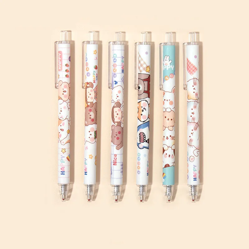 

6Pcs Press Gel Pen 0.5mm Black Ink Cute Smoothly Writing School Office Supplies Kawaii Stationery