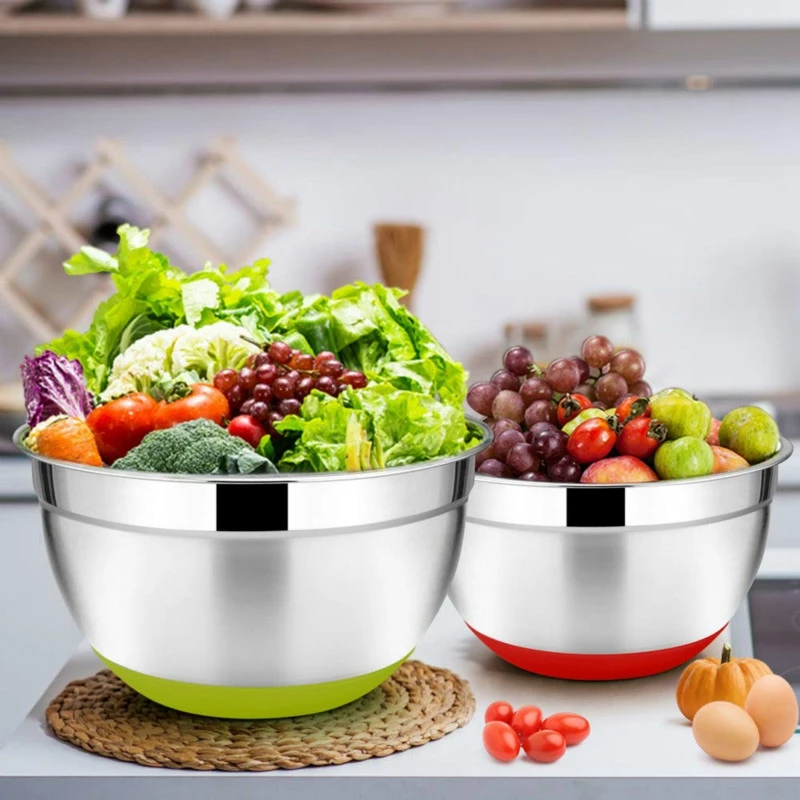

5Pcs Stainless Steel Mixing Bowls Metal Nesting Bowls with Colorful Airtight Lids Non-Slip Bottoms 18-26cm Diameter
