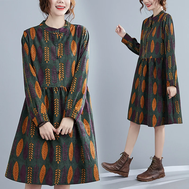 Новинка Осень-зима 2020 стильное художественное винтажное вельветовое платье с