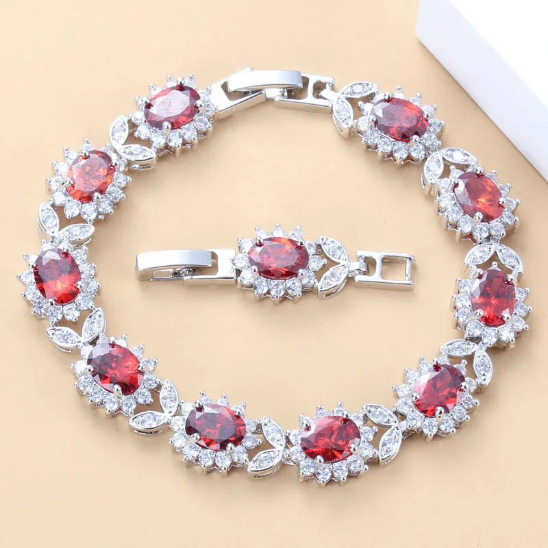 Серебряный цвет свадебный ювелирный красный гранат CZ браслет для женщин модный