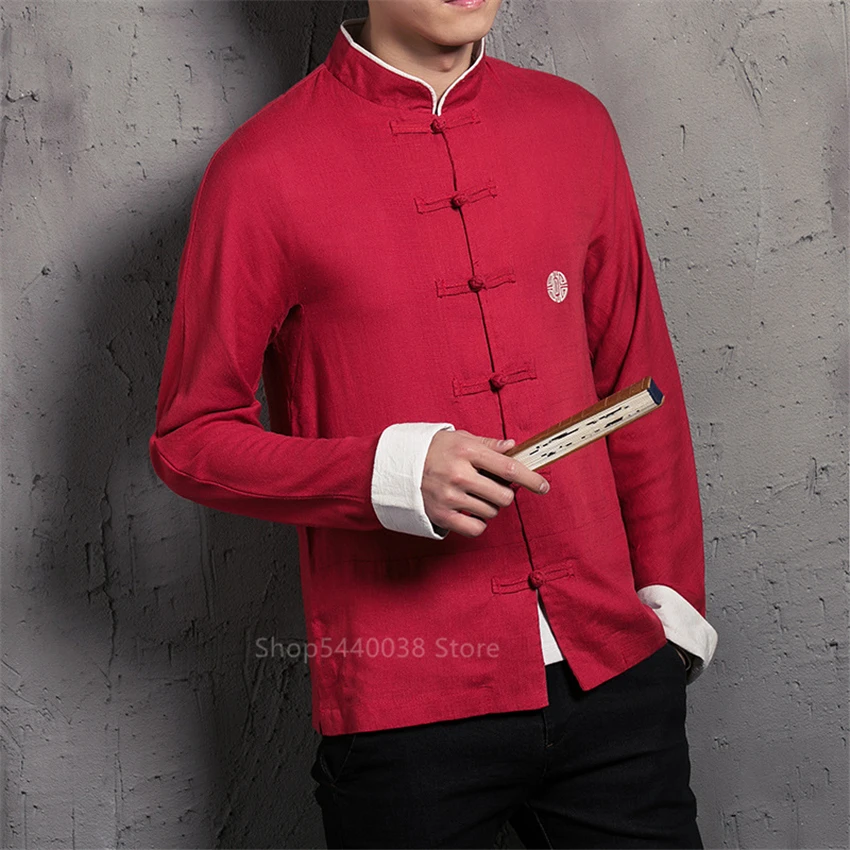 

Tradictional Chinese Clothing For Men Full Sleeve Cotton Linen Chinese Style Shirts Kung Fu Tai Chi Tang Suit Style Blouse Tops
