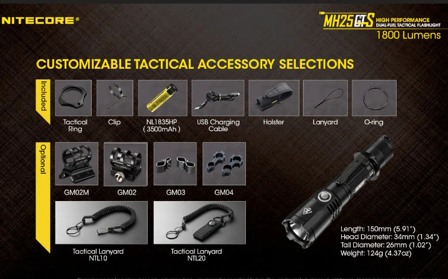 Многоцелевой Гибридный серия Nitecore MH25GTS XHP35 HD светодиодный