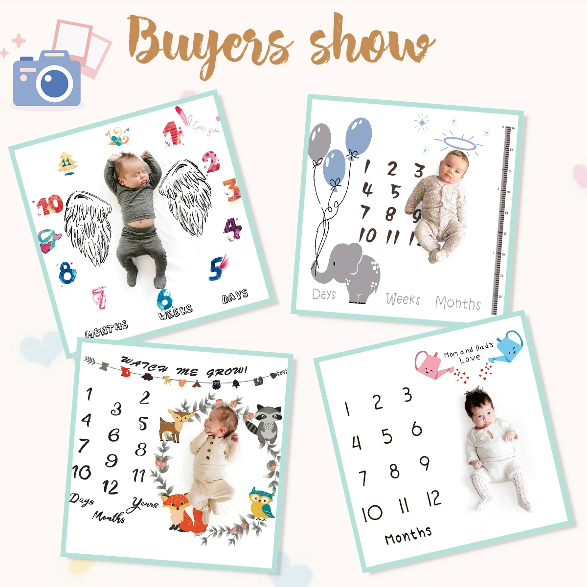 

Newborn Baby Photography Blankets Bebes Monthly Growth Milestone Commemorate Photography Props Background Cloth Baby Accessories