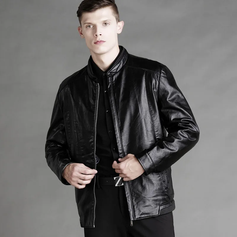 48878-Black Зимняя модная мужская кожаная куртка высокого качества, Мягкая шерстяная подкладка, деловая куртка из искусственной кожи, Мужская 2 цвета, J9516-48878-A - Цвет: 48878-Black