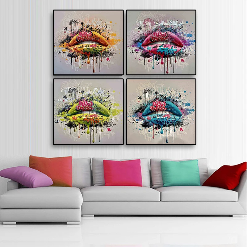 

Color Sexy Lips Canvas Painting Creative Graffiti Posters and Prints Street Abstract Wall Art Modern Bar Living Room Home Decor