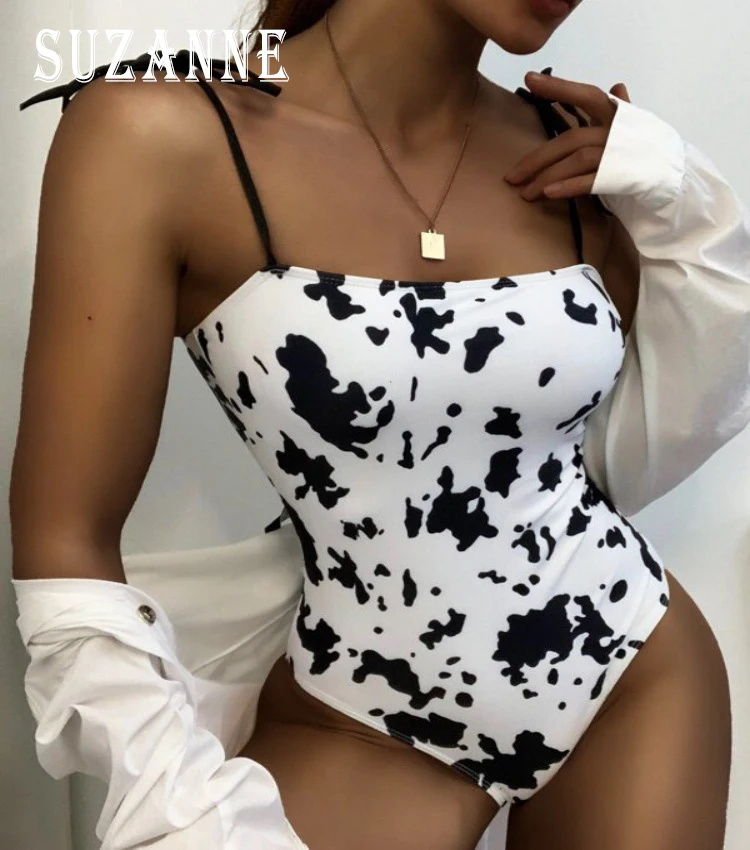 

Top Bikini One-Piece Swimsuit 2021 Ladies Swimsuit New Cow Print Print Sexy One-Piece Swimsuit Push-up Large Size Swimsuit
