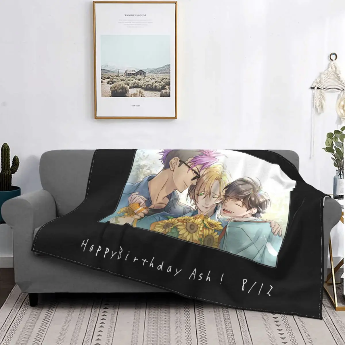 

Banana Fish Lgbt Flannel Throw Blankets Anime Ash Lynx Eiji Shorter Wong Blanket for Sofa Car Ultra-Soft Plush Thin Quilt