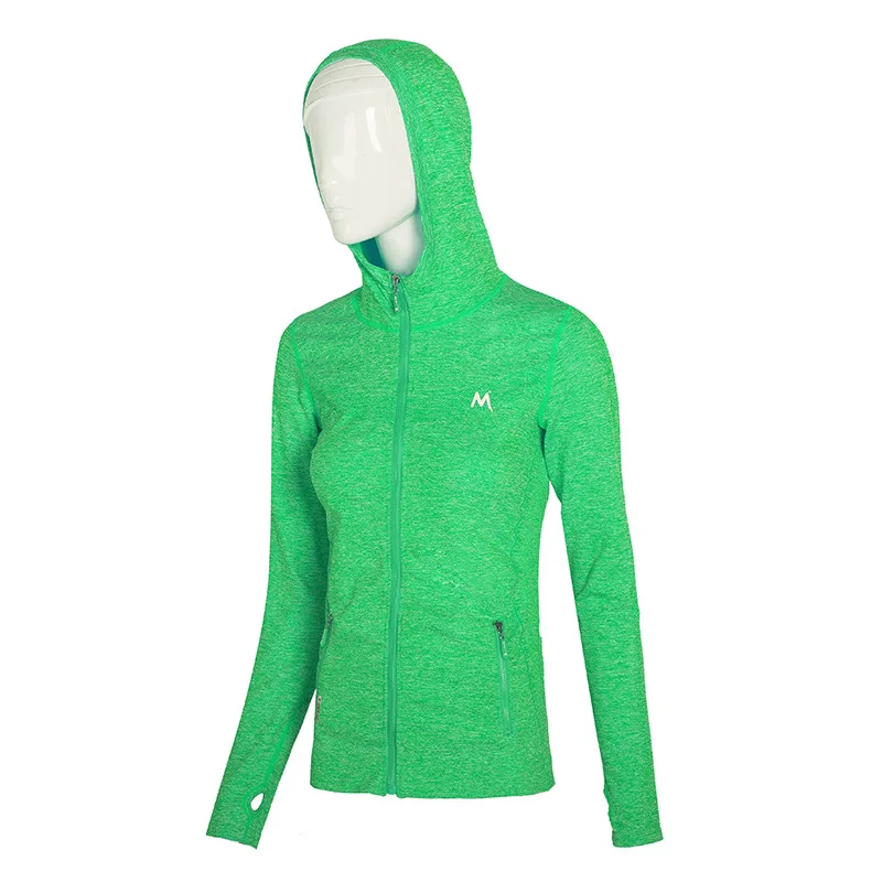 Green SALSPOR, Женская Спортивная одежда для бега, на молнии, с длинным рукавом, для йоги, фитнеса, топ, быстросохнущая, тонкая одежда для спортзала, осенняя женская спортивная куртка с капюшоном - Цвет: Green