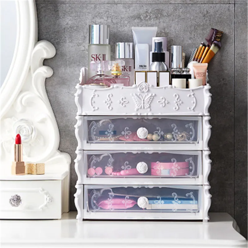 

Plastic Cosmetic Drawer Storage Box Nordic Jewelry Lipstick Makeup Organizer Box Bedroom Bathroom Desktop Sundry Storage Cas