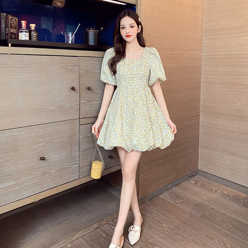 

COIGARSAM Chic Floral Print Women one-piece dress korean New Summer Vintage Dresses 5103