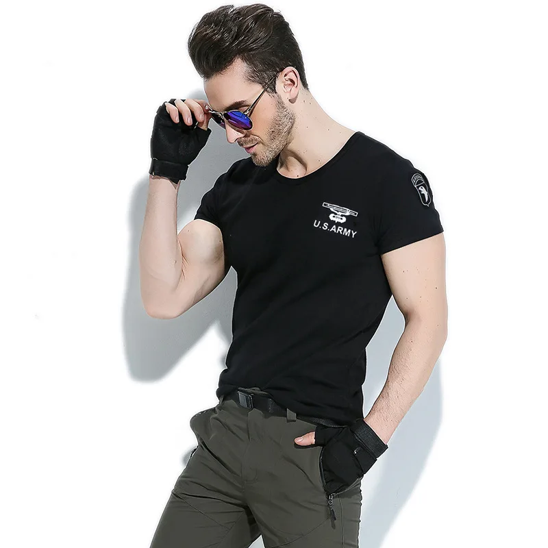 Хлопковая облегающая футболка с коротким рукавом мужские тактические топы